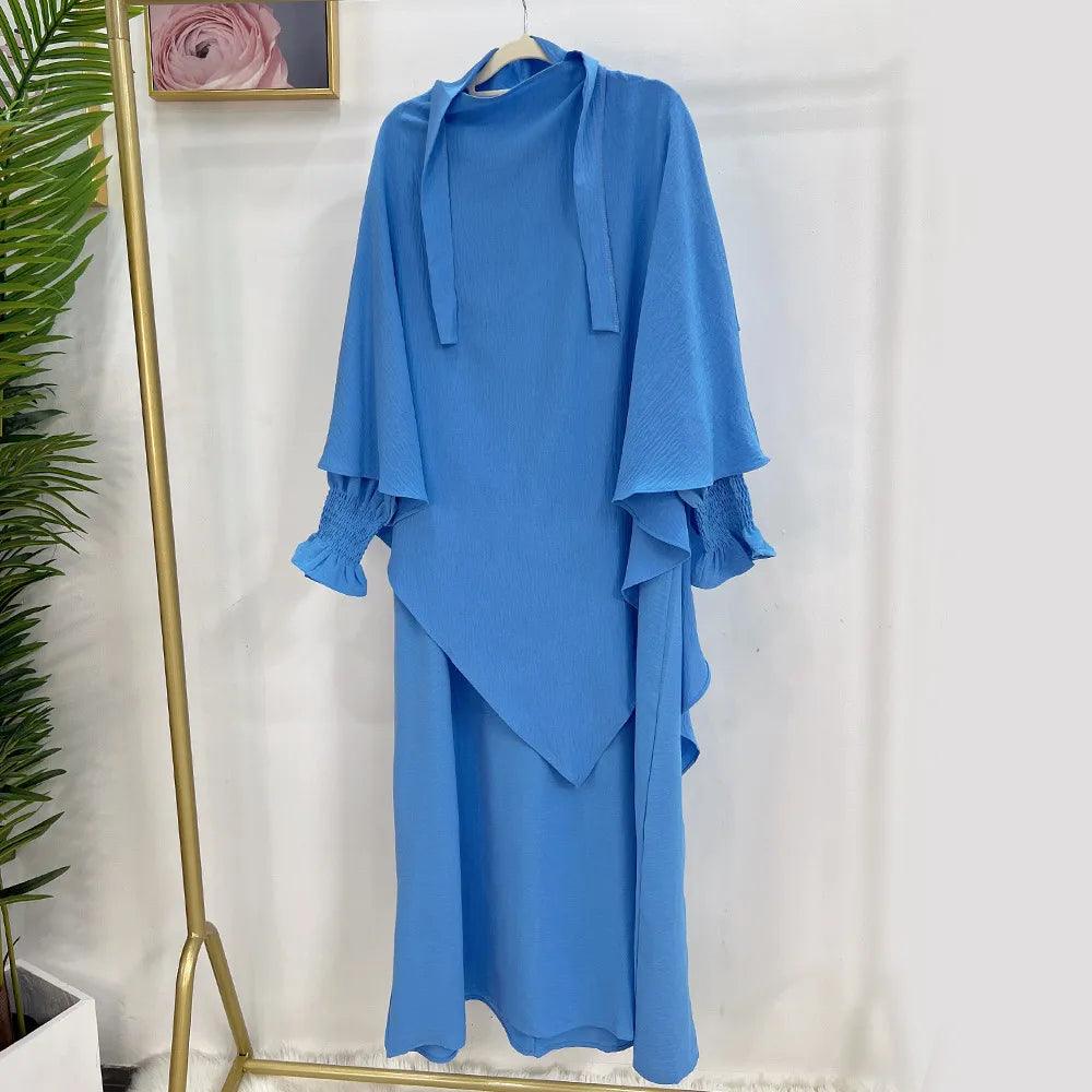 2-Piece Abaya Khimar Set - Long Triangle Hijab & Smocked Cuff Dress for Women | Islamic Modest Wear for Prayer, Mosque & Special Occasions