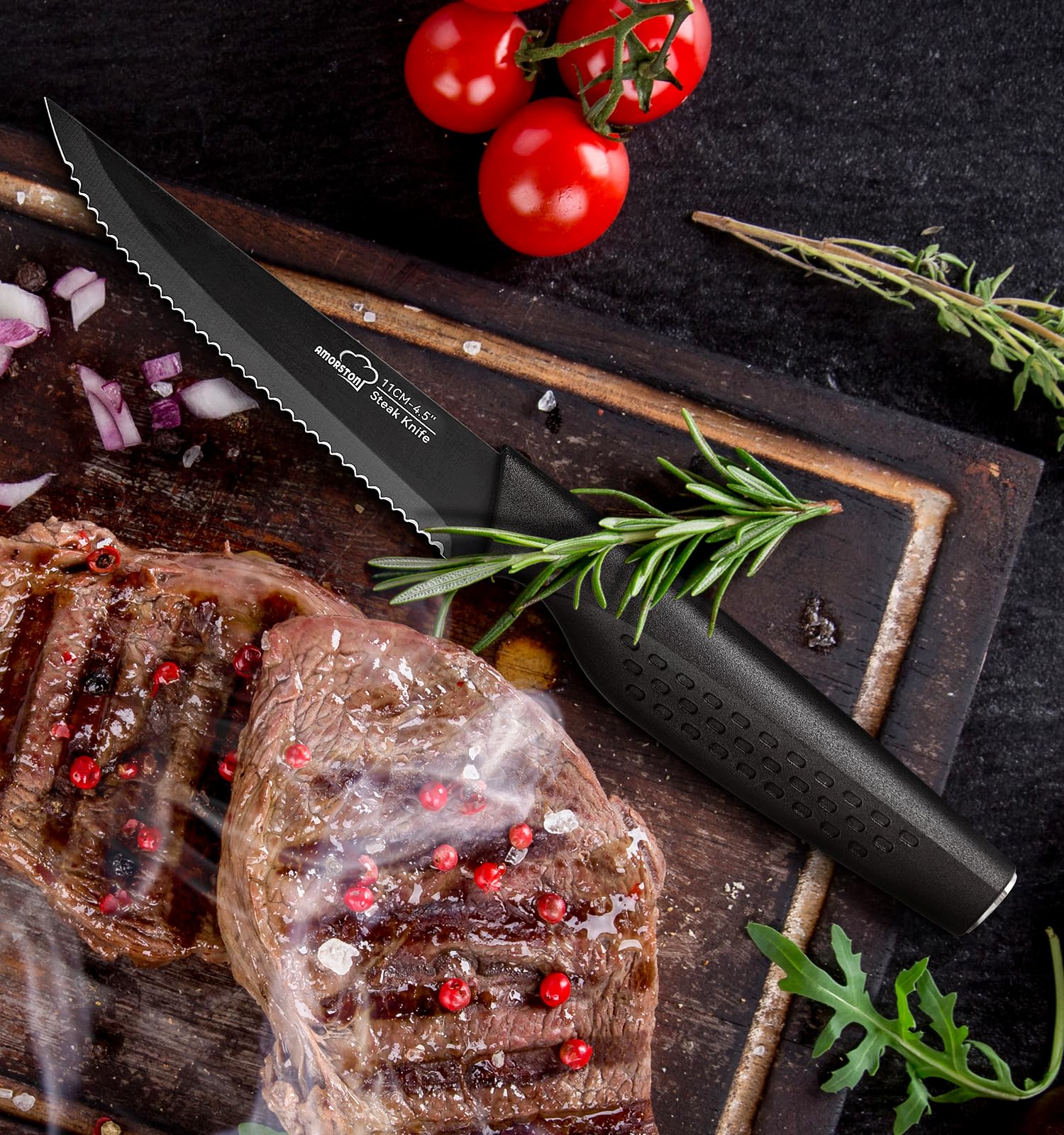 Premium 8-Piece Stainless Steel Steak Knife Set - Serrated Blades, Dishwasher Safe, Elegant Black Handle - Perfect for Steak Dinners, BBQs & Fine Dining at Home