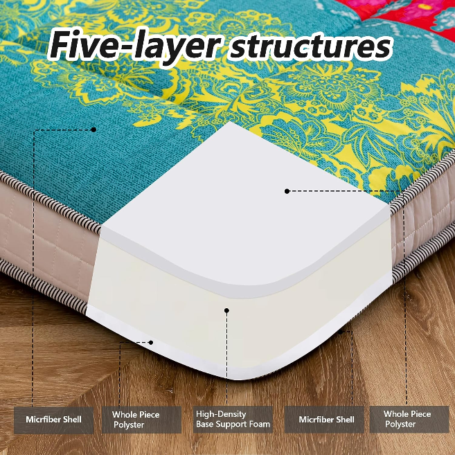 MAXYOYO Bohemian Retro Japanese Floor Mattress - Portable Roll Up Camping Mattress for Indoor/Outdoor Use - Perfect for Guest Beds, Yoga, Travel & Picnics
