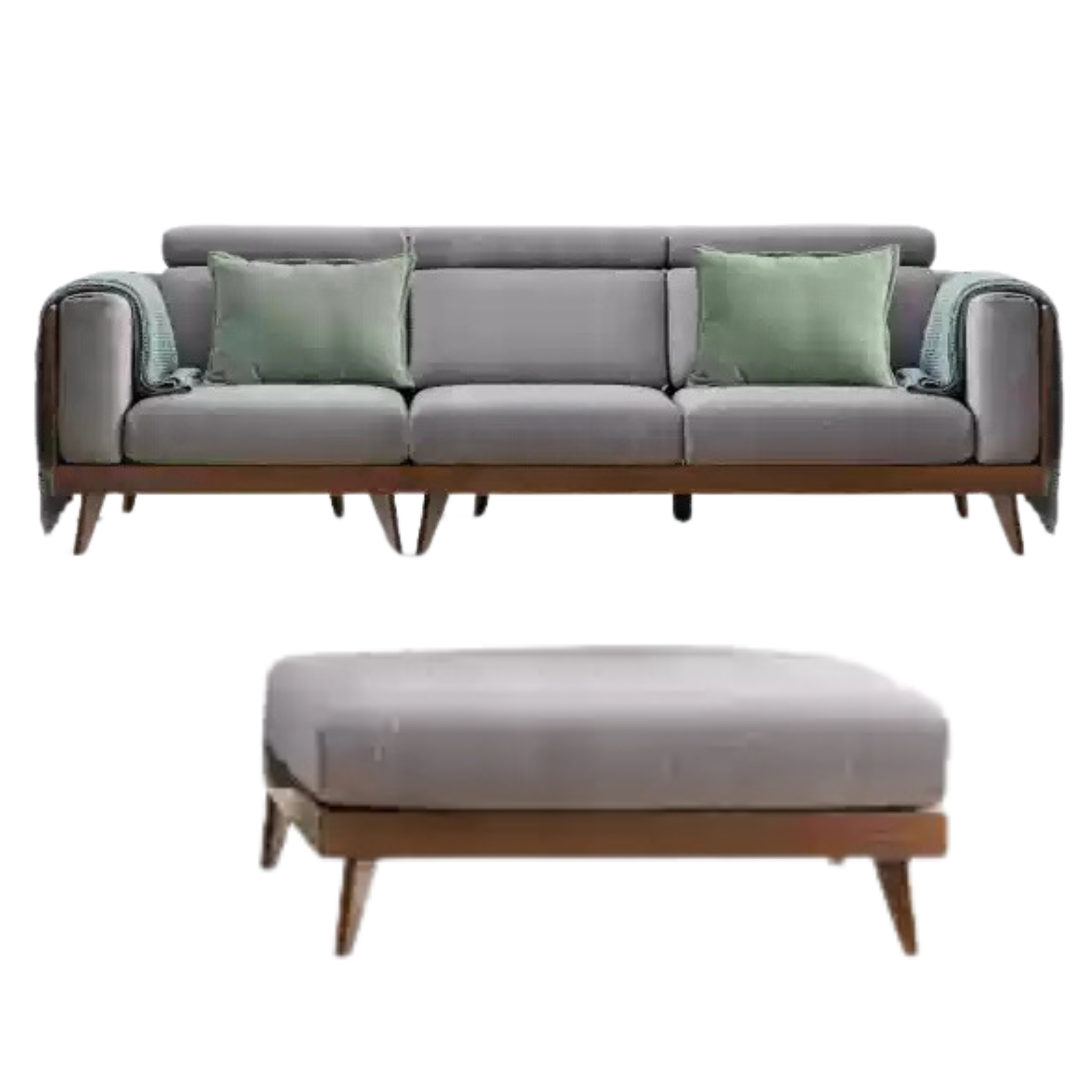 104.3x66.9х32.7 inch / 265.5x170x83сm / Rich Dark Walnut color / Black Walnut three-person + footstool (two colors of fabric available)