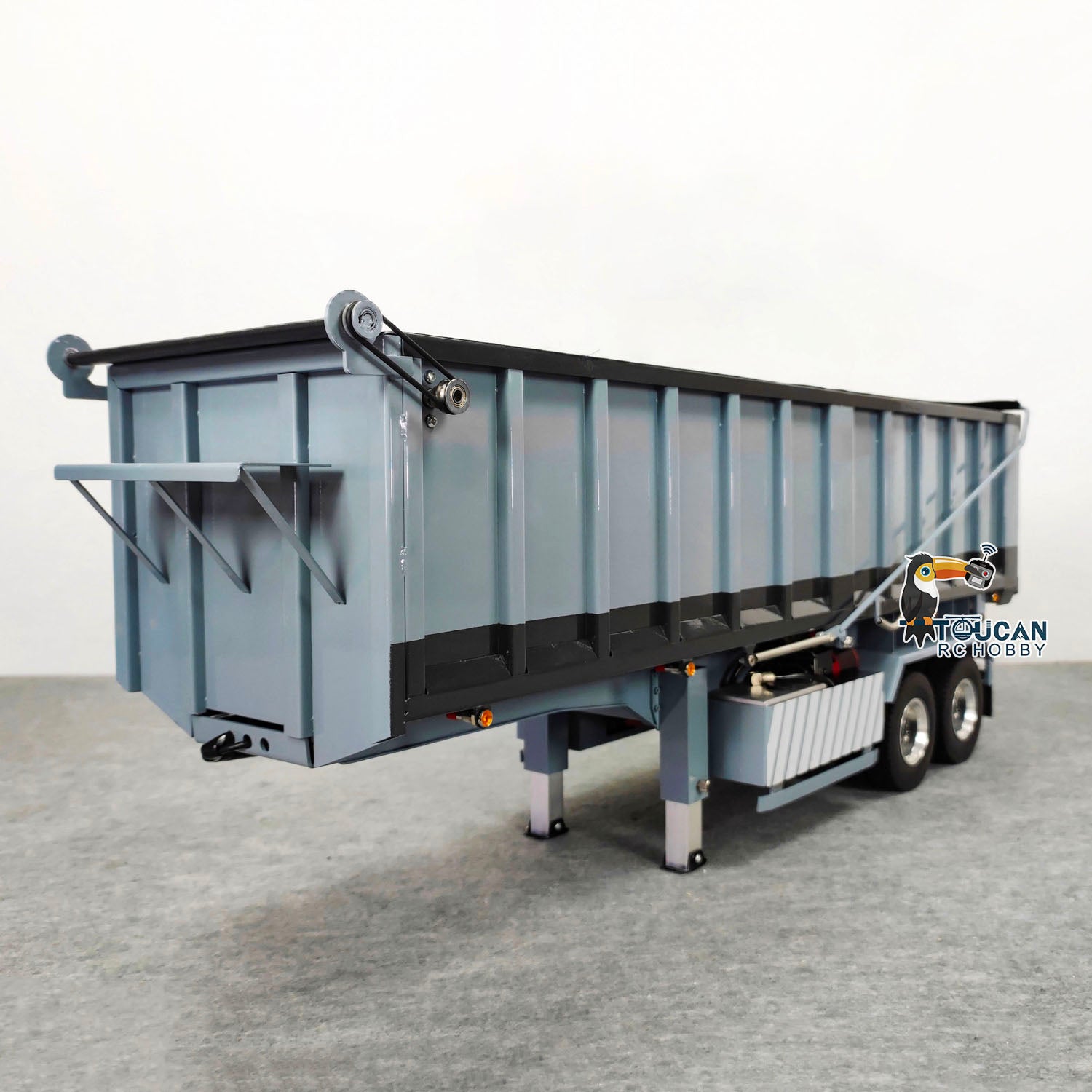 1/14 Scale Metal 2-Axle Hydraulic Dump Trailer with Electric Tarpaulin - 2-in-1 3-Axle Container Trailer for RC Tractor Truck Models - Perfect for Construction Site Simulation & RC Vehicle Accessories Collection