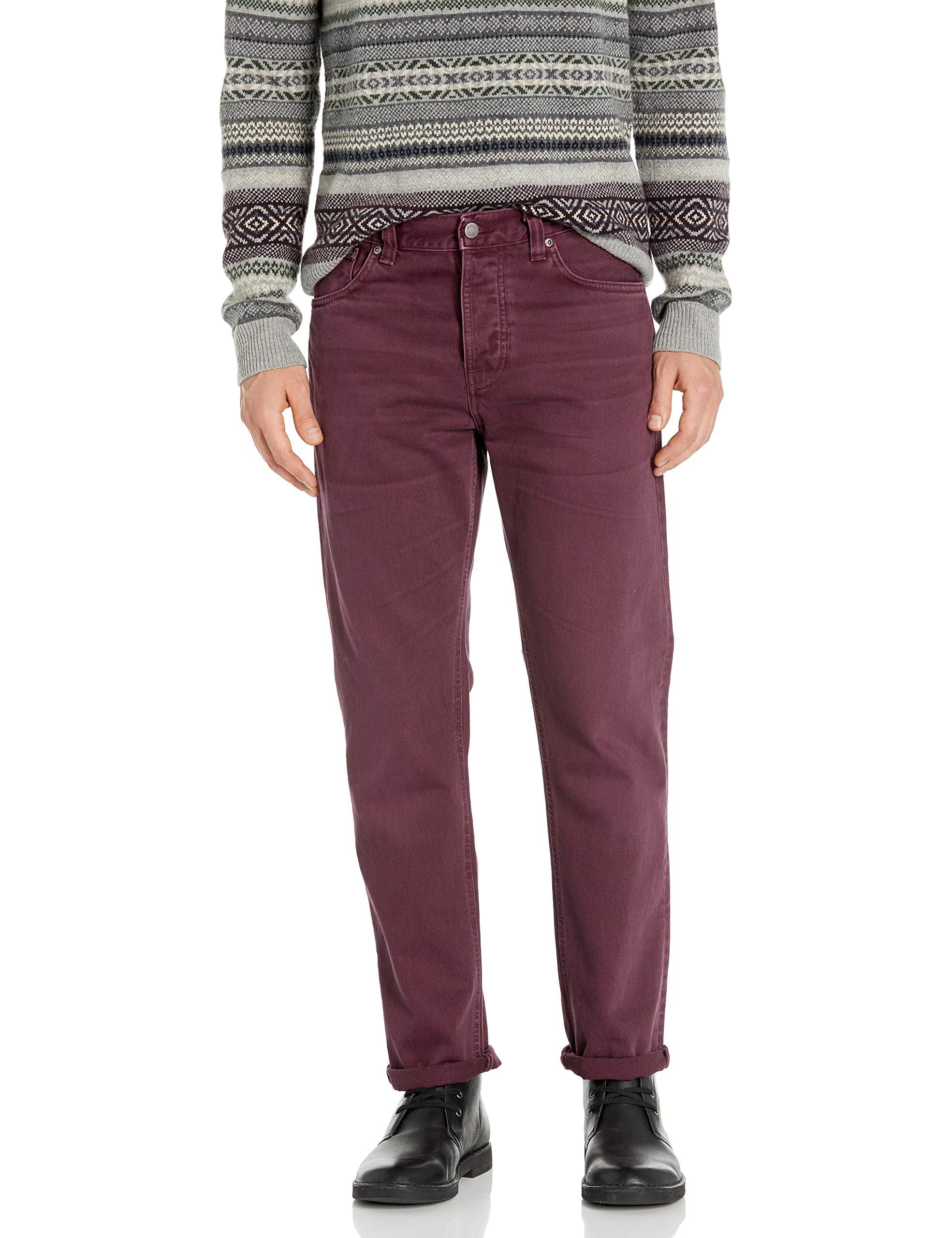 Nudie Jeans Women's Sleepy Sixten Burgundy Worn-in Slim Fit Jeans - Comfortable Vintage Denim Pants for Casual Wear & Night Out