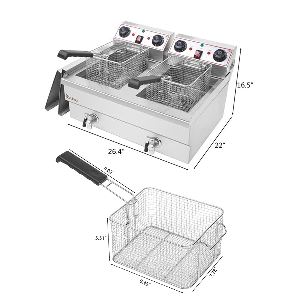 Commercial Stainless Steel Double Tank Electric Deep Fryer - 3400W 110V US Plug, 24.9QT/23.6L Capacity with 2 Baskets - Perfect for Restaurants, Food Trucks & Home Kitchens to Fry French Fries, Onion Rings, Chicken Wings & More