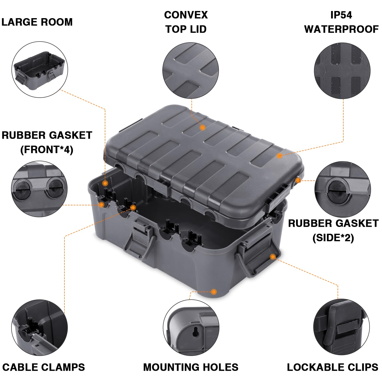 Flemoon IP54 Waterproof Storage Box - Large Capacity Outdoor Weatherproof Container for Camping, Hiking & Beach (Gray)