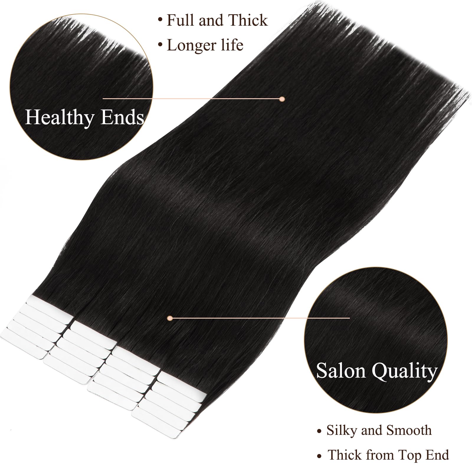 Loxxy Remy Human Hair Tape-In Extensions Double-Sided Seamless Skin Weft - #1B Natural Black (20pcs, 50g, 16inch) for Everyday Styling, Volume Boost & Special Occasions