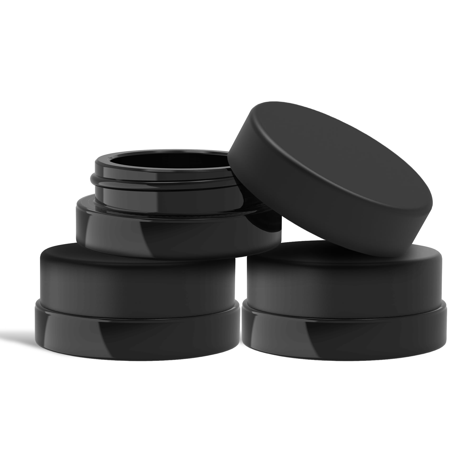 (90 Pack) 7ml Low Profile Thick Black Glass Jars with Black Lids - Airtight Containers for Essential Oils, Lip Balm, Wax, Cosmetics & DIY Crafts - Perfect for Skincare, Makeup, Travel & Home Organization
