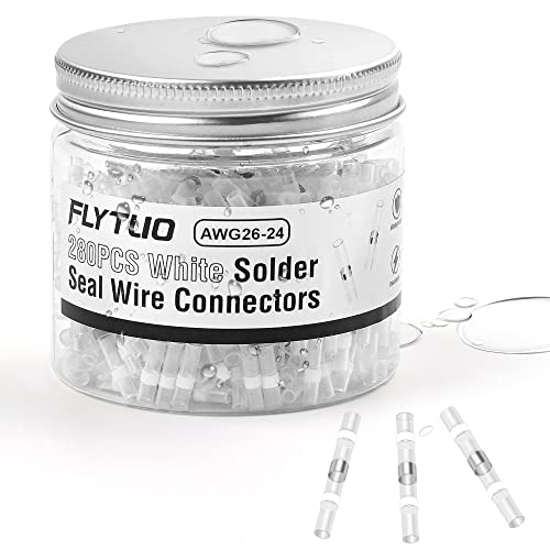Flytuo 280PCS White Solder Seal Wire Connectors - AWG26-24 Marine Grade Waterproof Heat Shrink Butt Connectors for Electrical Wiring | Ideal for Boats, RVs, Automotive & Outdoor Electrical Repairs