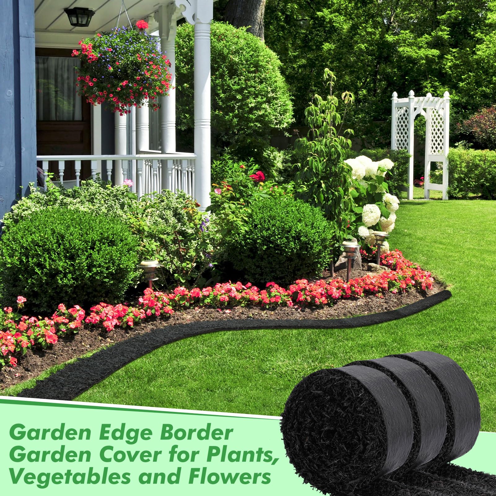 Frienda 4 Roll Recycled Rubber Mulch Mat - Black Permanent Garden Edging Border for Landscaping, Plants, Vegetables & Flowers (140