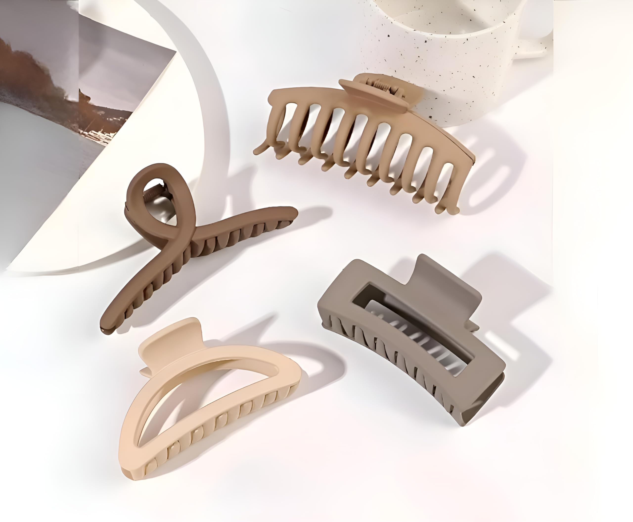 PACTIV 4-Piece Non-Slip Hair Claw Clips for Women - Strong Hold Ponytail Clamps, Simple Style Hair Clips for Thick Hair - Perfect for Workouts, Office, and Everyday Hairstyles