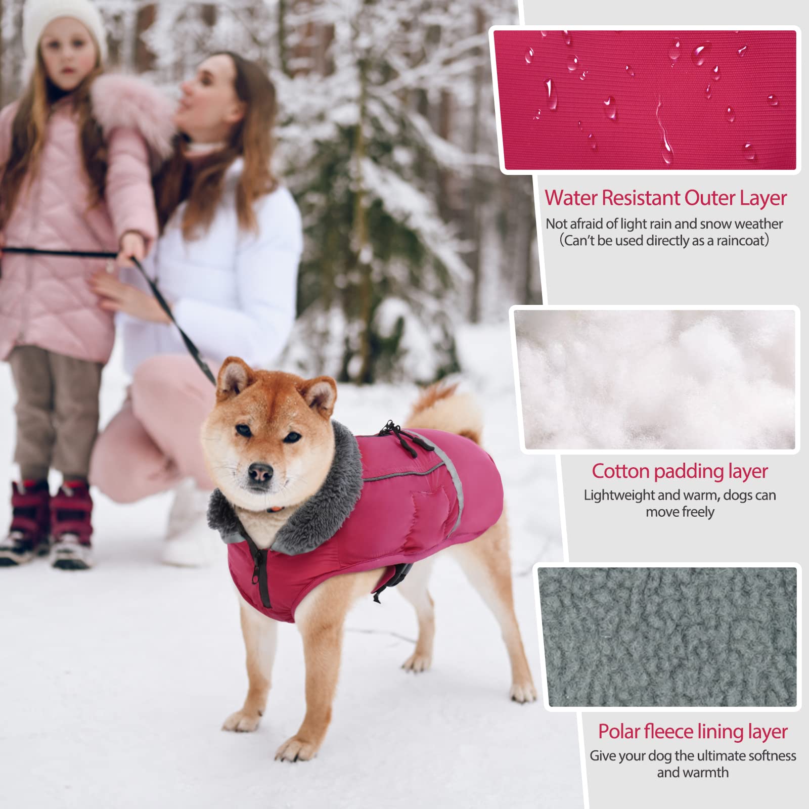 QBLEEV Reflective Waterproof Dog Winter Coat - Fleece-Lined Warm Dog Jacket with Turtleneck for Small, Medium & Large Dogs - Cold Weather Snowsuit for Outdoor Walks & Christmas Pet Apparel