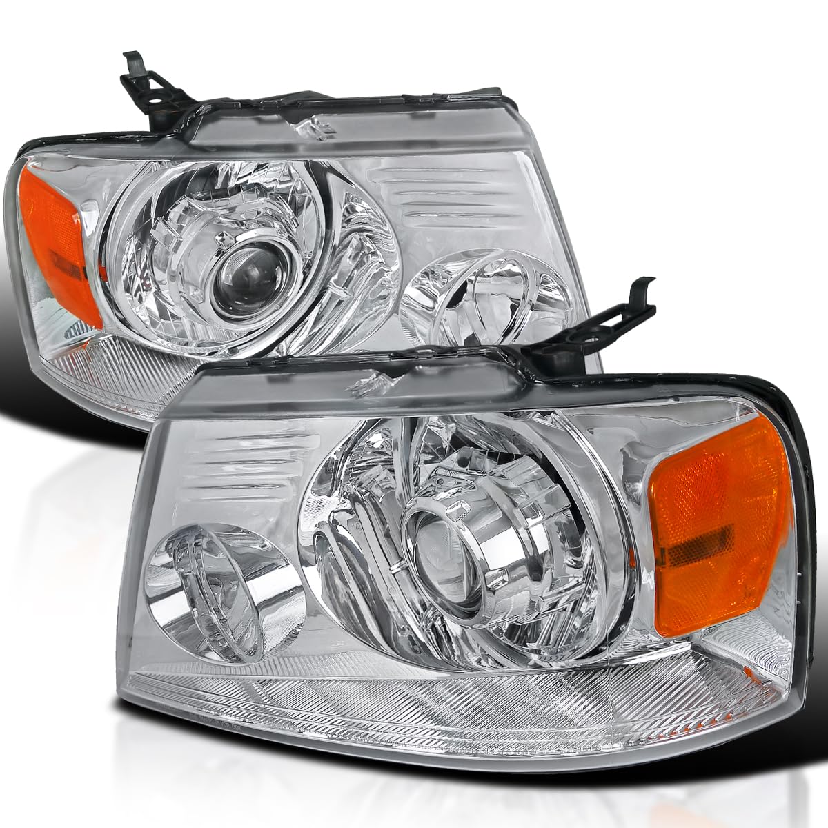 Spec-D Tuning Retrofit Chrome Projector Headlights for 2004-2008 Ford F150 & 2006-2008 Lincoln Mark LT - Left & Right Pair Headlamp Assembly - Upgrade Your Truck's Nighttime Visibility & Style