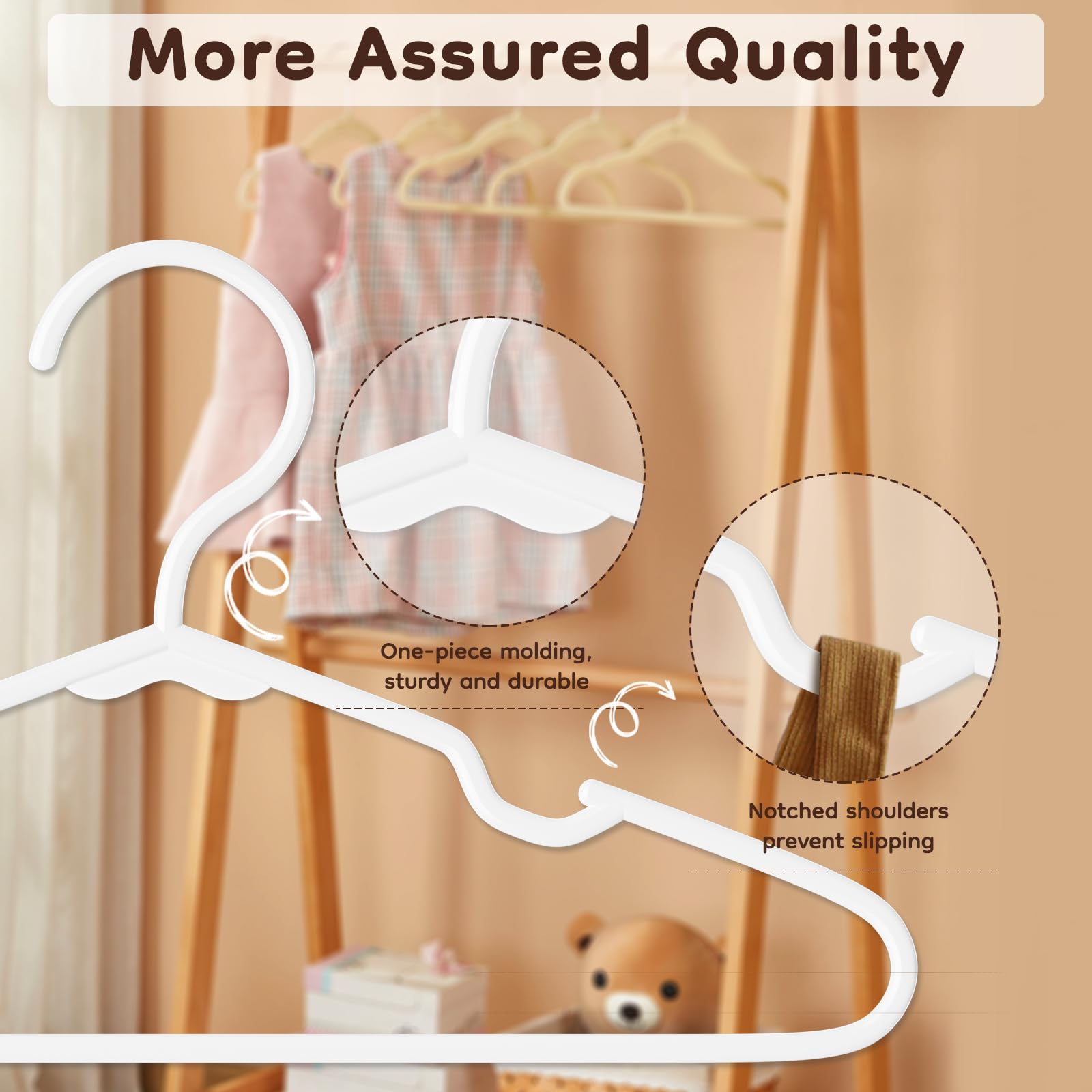 VTRIN 60 Pack Baby Hangers - Heavy Duty Plastic Kids Clothes Hangers for Infants & Toddlers - Fits Shirts, Shorts, Jackets & Thick Winter Coats - Perfect for Nursery, Daycare & Kids Wardrobe Organization