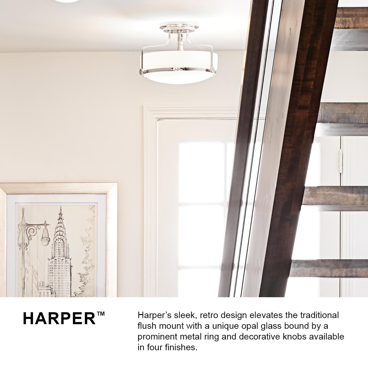 Hinkley Harper 3643BK-CS Large Semi-Flush Ceiling Light Fixture - Vintage Industrial Style with Black Finish & Clear Seedy Glass - Perfect for Dining Room, Bedroom or Entryway Lighting