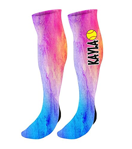Custom Personalized Softball Socks with Name or Team - Watercolor Design Knee High Socks for Players & Fans - Perfect for Games, Practice & Team Gifts