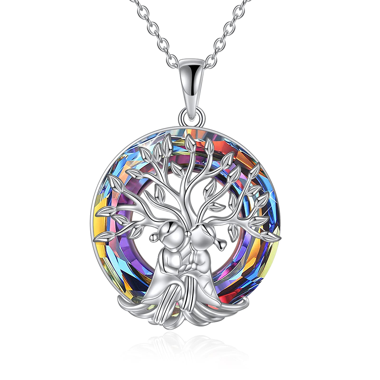 YFN Sterling Silver Tree of Life Sister Necklace with Crystal Pendant - Meaningful Jewelry Gift for Women & Girls - Perfect for Birthdays, Anniversaries & Sister Appreciation
