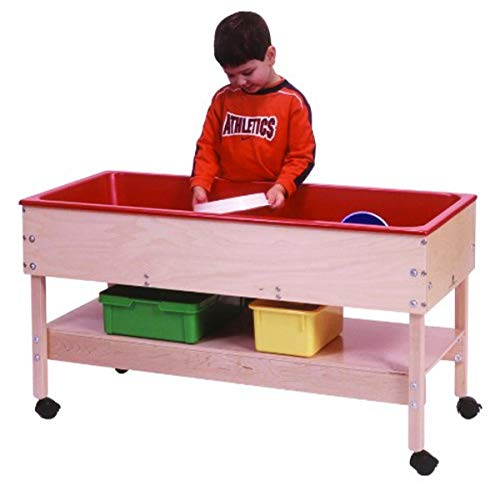 Steffy Wooden Sand and Water Play Table with Storage Shelf - Outdoor Kids Activity Table for Beach, Backyard, and Garden Play