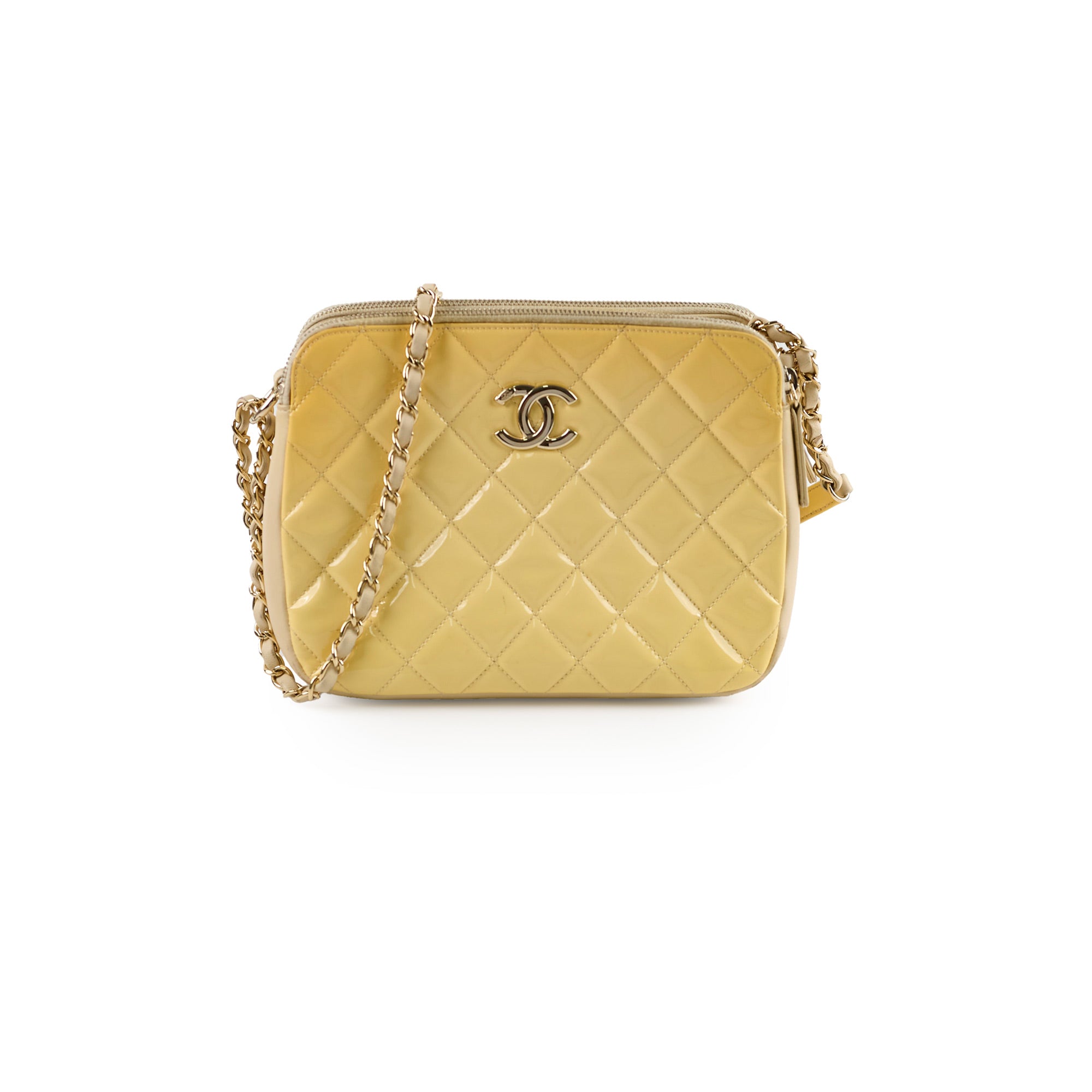 Chanel Patent Leather Shoulder Bag Ivory & Yellow - Luxury Designer Handbag for Women | Perfect for Parties, Weddings & Evening Events