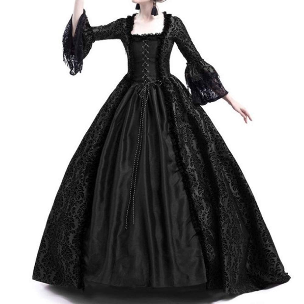 Victorian Gothic Lace Ball Gown - Medieval Queen Dress with Bell Sleeves for Renaissance Masquerade, Vampire Costume | Perfect for Halloween, Cosplay, Themed Parties & Historical Reenactments