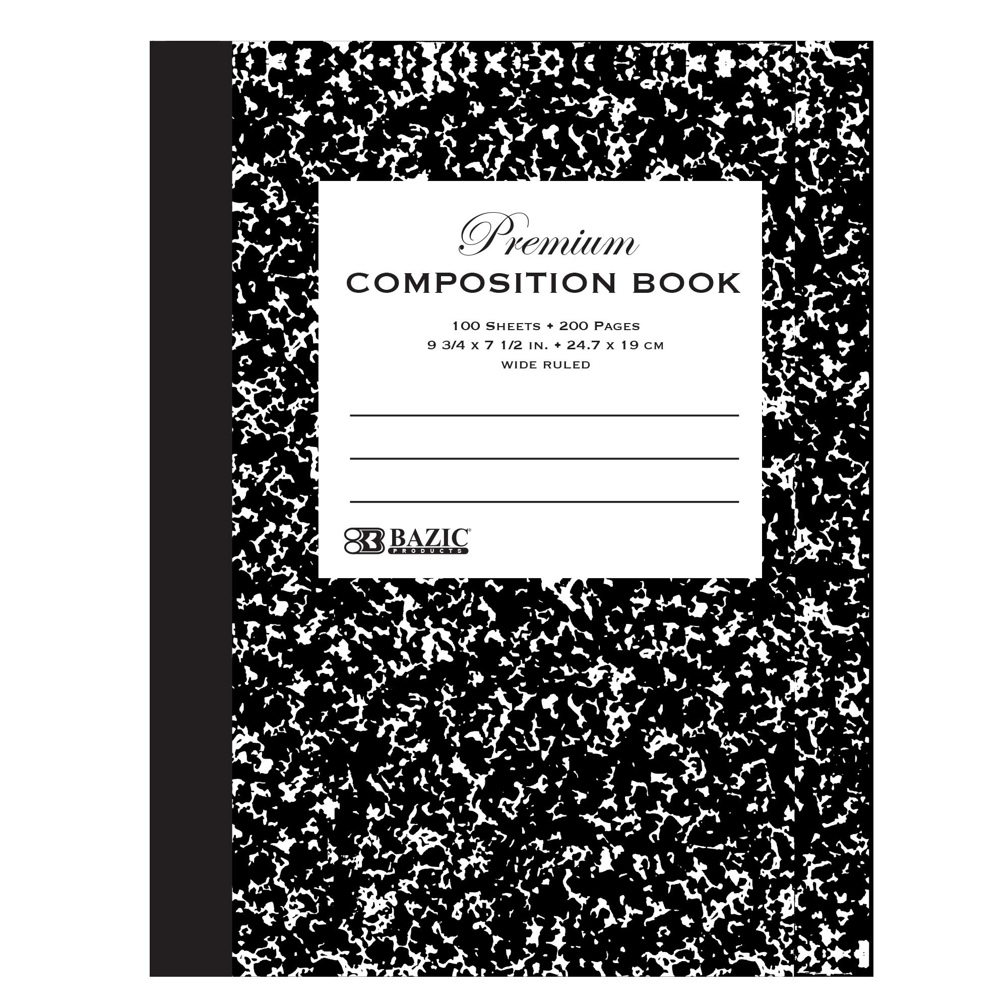 BAZIC Wide Ruled Composition Notebook - 100 Sheets, Premium Black Marble Cover, Lined Writing Journal for School, Office & College Note Taking (1-Pack) | Perfect for Class Notes, Homework & Daily Journaling