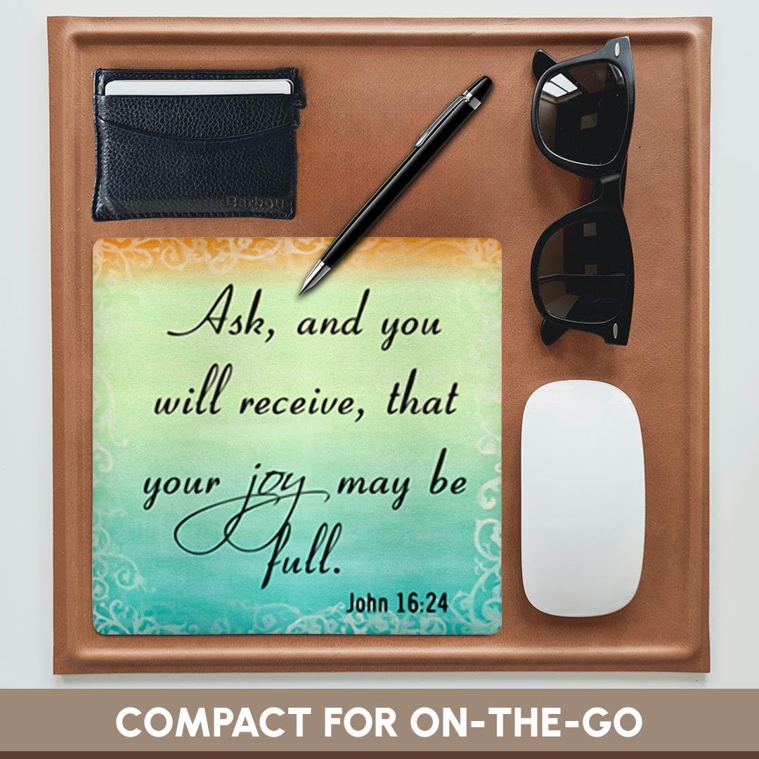 John 16:24 Gradient Pastel Bible Verse Christian Inspirational Mouse Pad - 8x8 Inches Non-Slip Desk Mat for Office, Prayer & Bible Study - Perfect Gift for Christians (mp_150078_1)