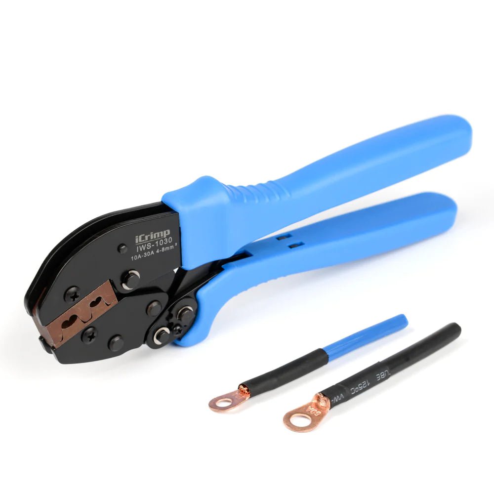 IWS 1030 Professional Battery Cable Crimper Tool for AWG 11-8 Open Barrel Lugs - Perfect for Automotive, Marine, and Solar Power Installations