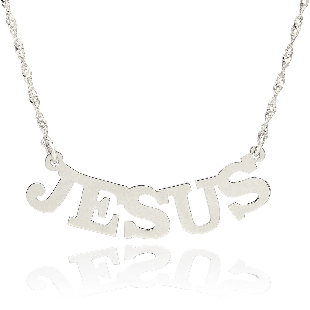 10k White Gold Custom Jesus Name Necklace - Personalized Engraved Pendant for Women & Men - Perfect Gift for Baptism, Confirmation, Wedding & Religious Occasions