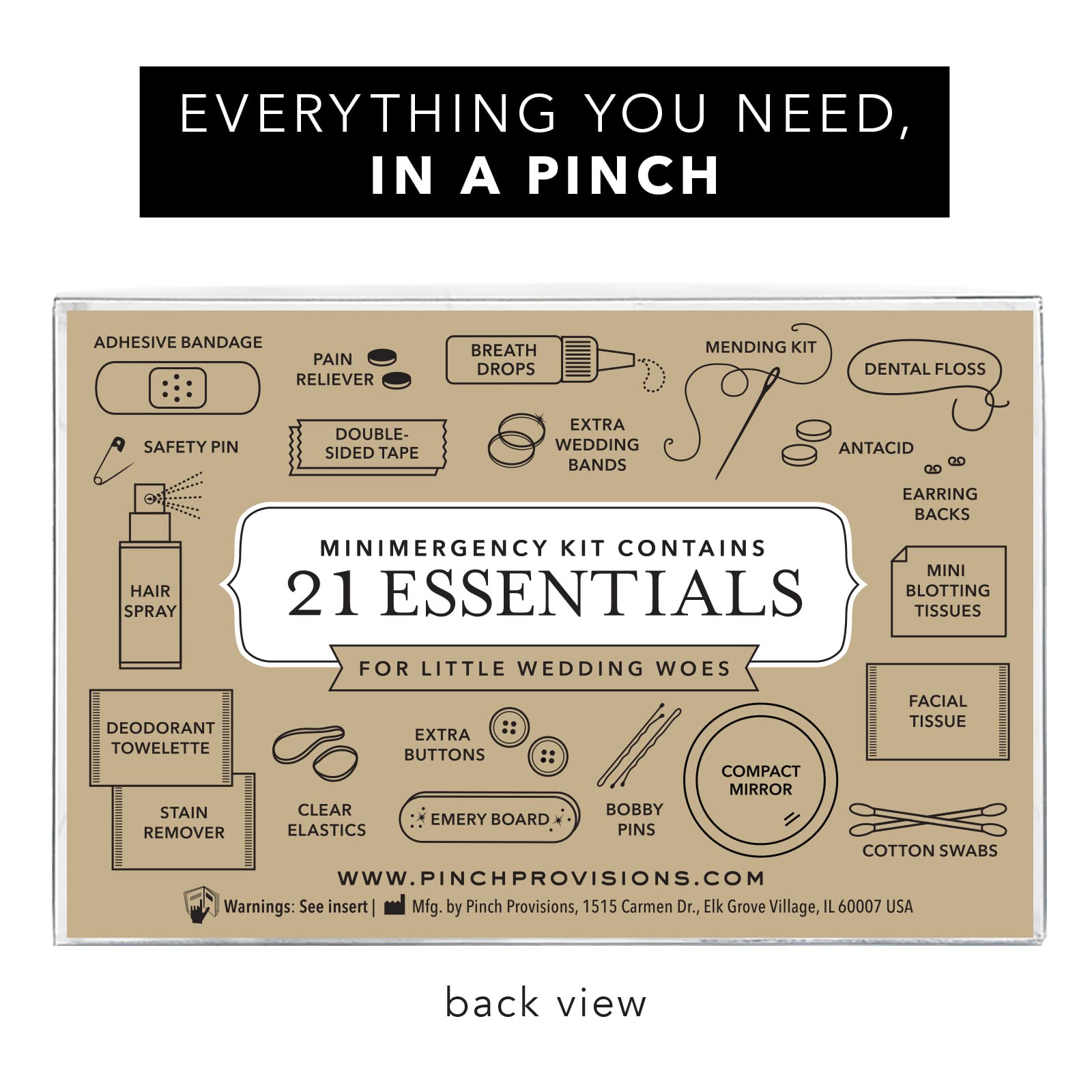 Pinch Provisions Minimergency Kit for Brides - 21 Essential Wedding Day Must-Haves in Compact Zipper Pouch | Perfect Survival Kit for Bridal Party & Emergency Preparedness | Great for Bridal Showers, Bachelorette Parties & Travel