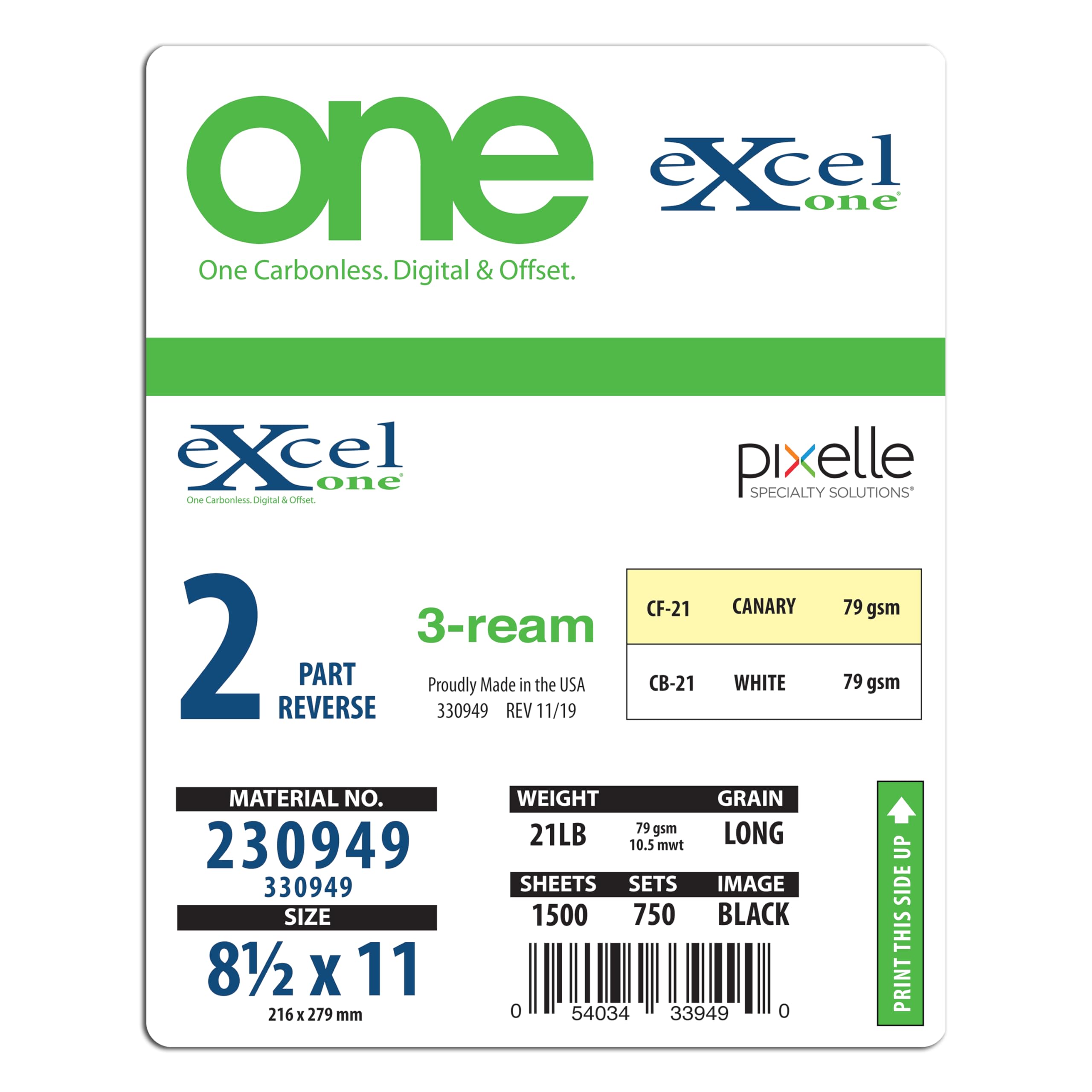 Excel One Carbonless 2-Part NCR Paper 230949 (Canary/White), 8.5