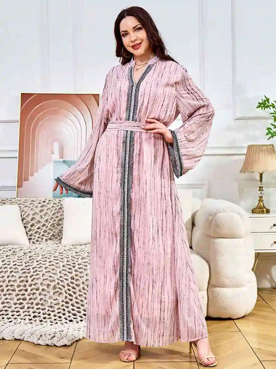 Hotfix Rhinestones Eid Caftan Kaftan Dress for Women - Elegant Long Sleeve Party Gown for Eid, Wedding, and Special Occasions #25392