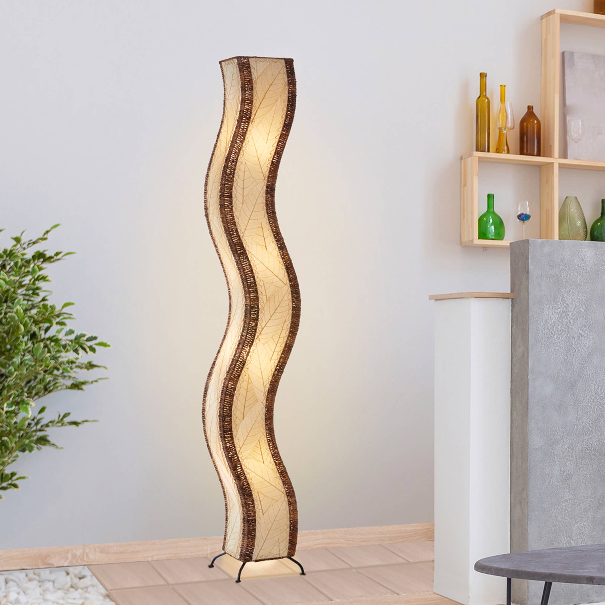 Wave Giant Floor Lamp - Natural Wood Modern Standing Light for Living Room, Bedroom & Office - Bright LED Lighting for Home Decor & Ambience