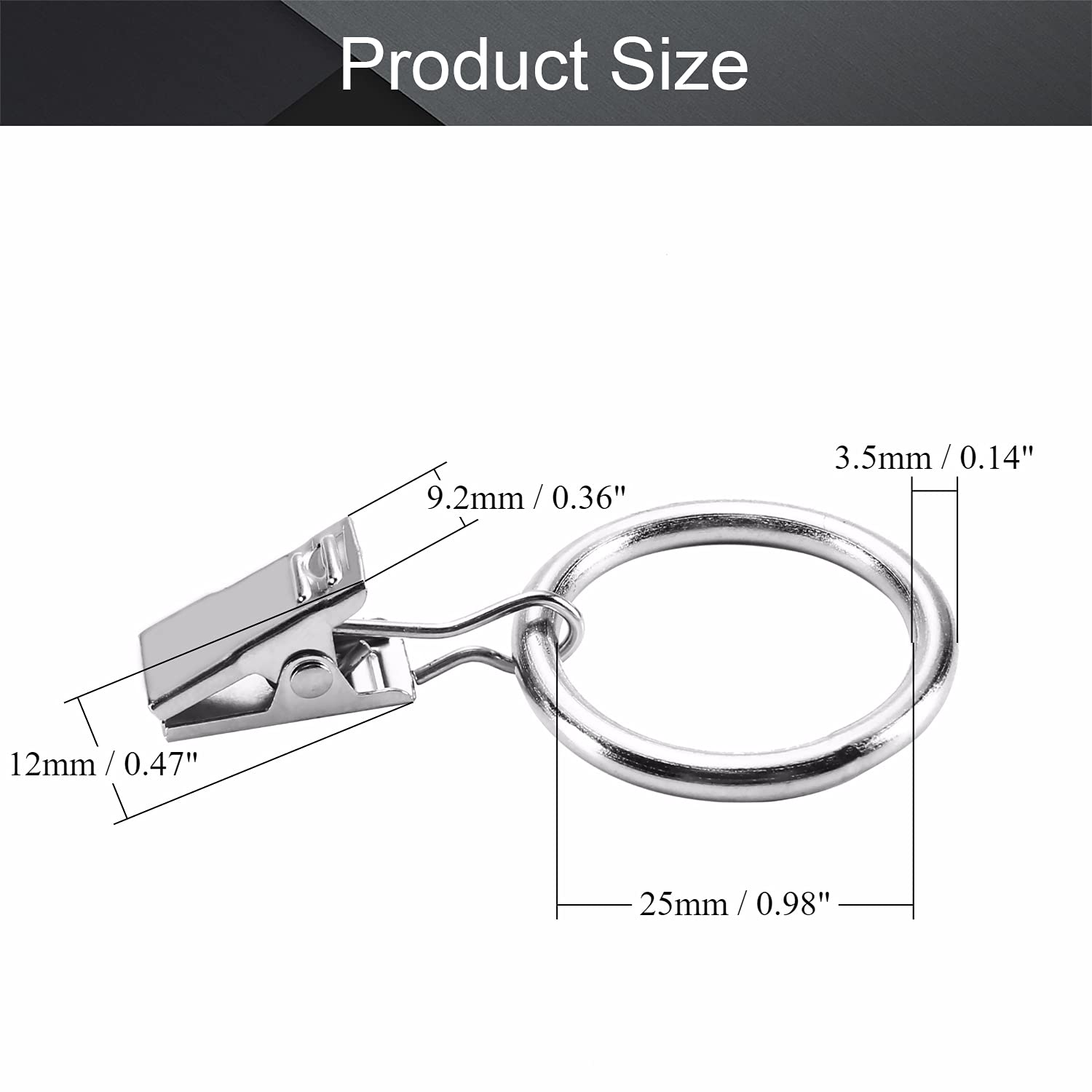 MroMax 16Pcs Metal Curtain Rings with Clips - 1 Inch Silver Drapery Hooks for Window Curtain Rods | Decorative Iron Rings for Drapes, Sheers & Valances | Perfect for Living Room, Bedroom & Home Decor