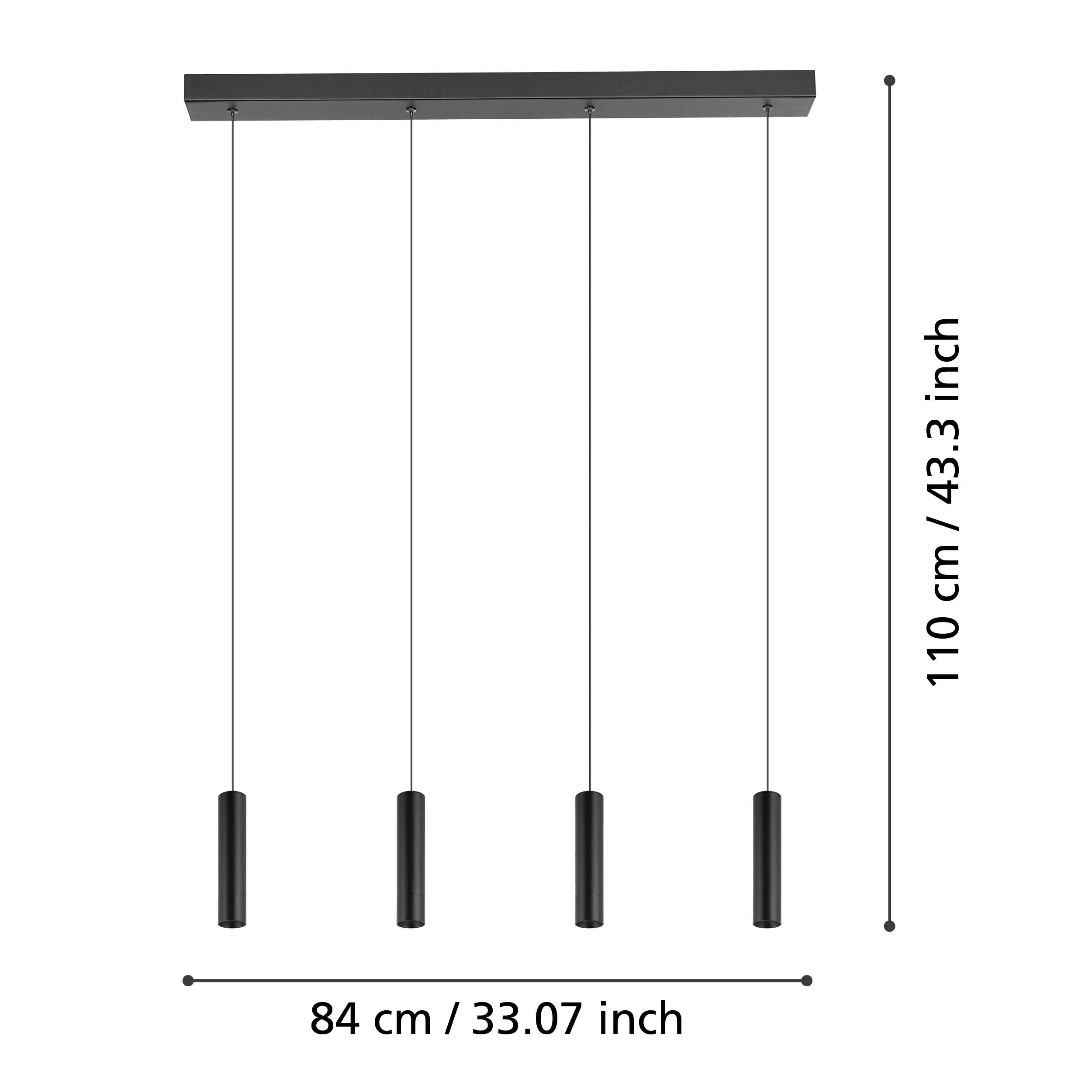 Eglo Almudaina 4-Light LED Black Metal Tube Ceiling Pendant Light Fixture - Modern Industrial Lighting for Kitchen Island, Dining Room & Living Room