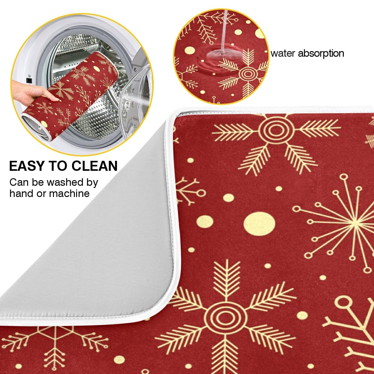 Christmas Snowflakes Dish Drying Mat - Absorbent 16x18