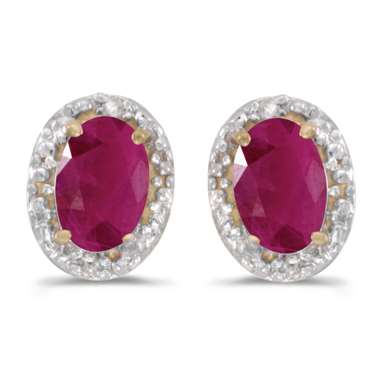10K Yellow Gold Oval Ruby and Diamond Stud Earrings for Women - Elegant Gift for Anniversary, Birthday & Special Occasions