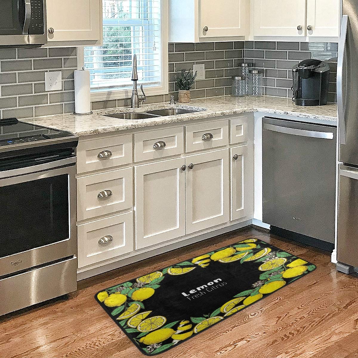 Vintage Tropical Fruit Lemon Kitchen Rugs - Non-Slip Bath Runner Rug, 39