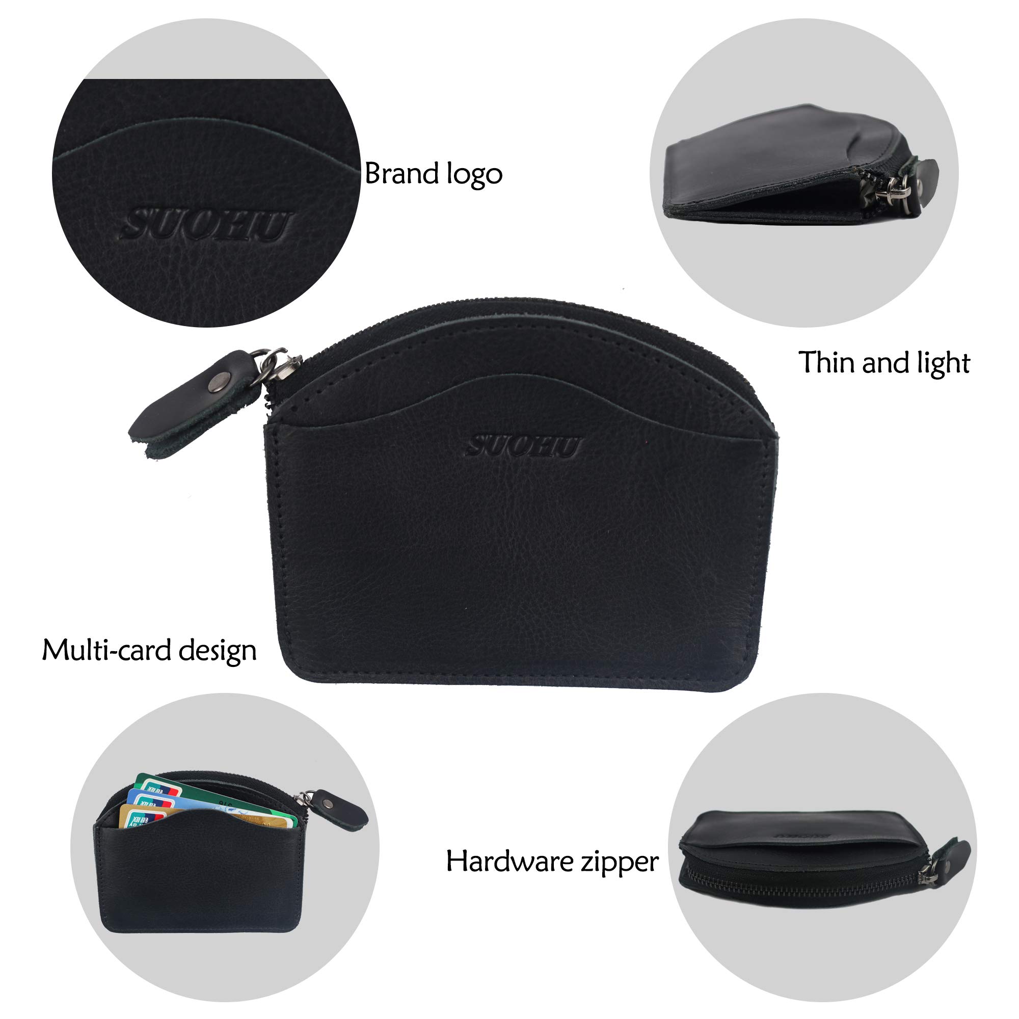 SUOHU Mini Card Coin Purse - Retro Leather Zipper Wallet for Men & Women - Compact RFID Blocking Small Wallet for Credit Cards & Cash - Perfect for Travel, Shopping & Everyday Use