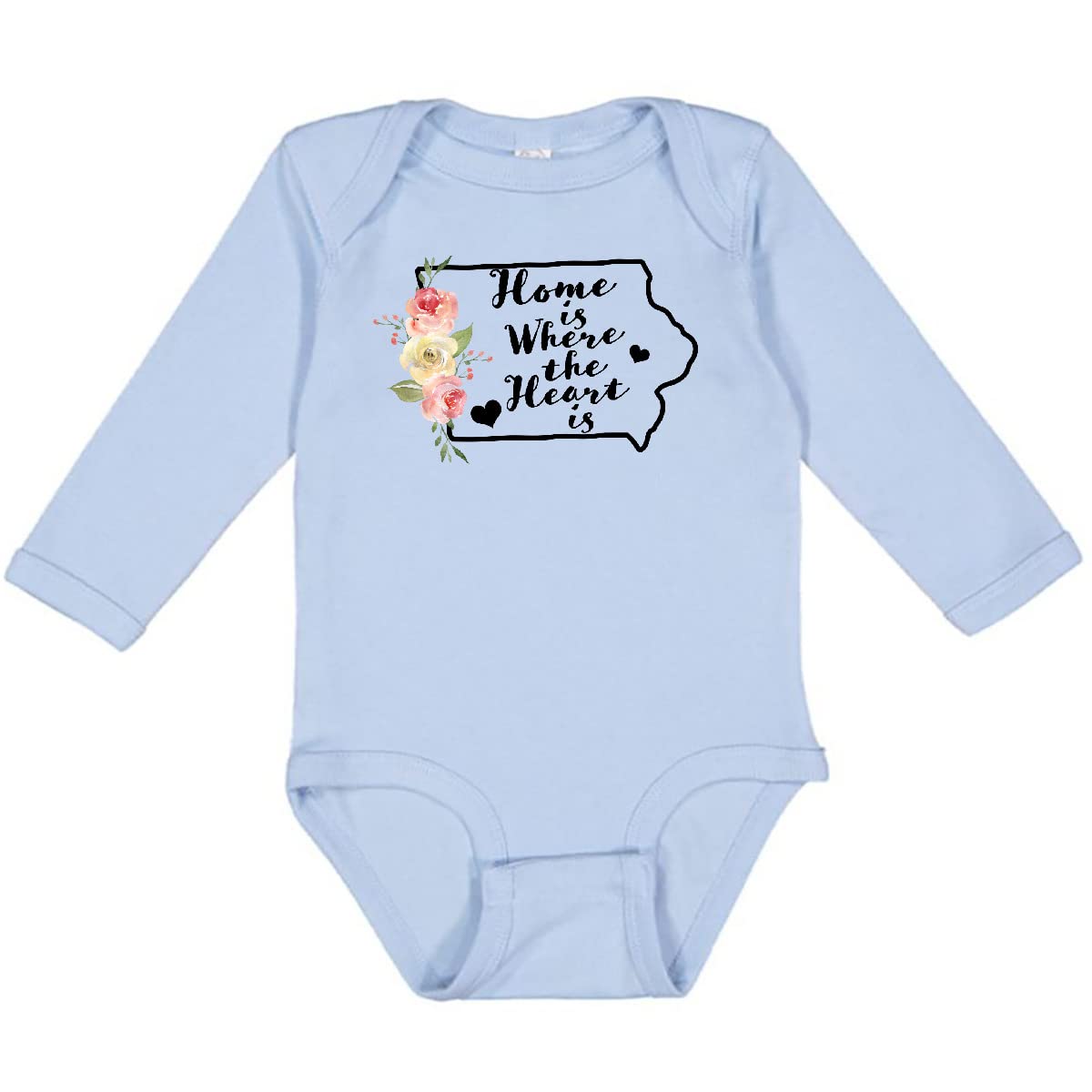 Inktastic Iowa Home Is Where the Heart Is Watercolor Long Sleeve Baby Bodysuit - Soft Cotton Creeper for Newborns & Infants - Perfect for Family Photos, Holidays & Everyday Wear