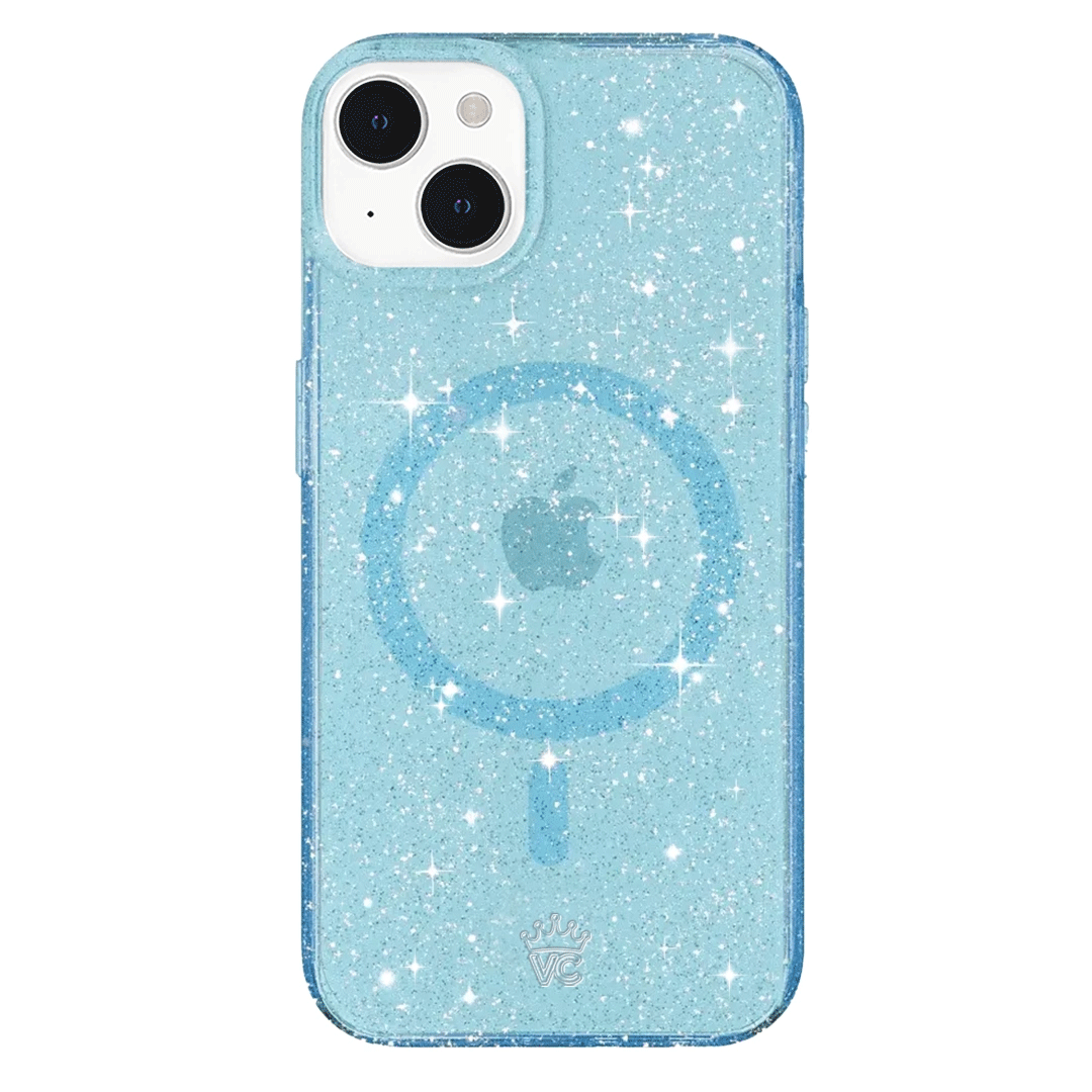 Blue Stardust Glitter iPhone Case - Shatterproof Protective Cover for iPhone 13/14/15 Pro Max - Sparkly Glitter Phone Case for Women Girls - Perfect for Parties, Travel & Everyday Use