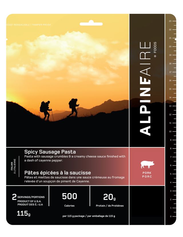 AlpineAire Spicy Sausage Pasta - Freeze Dried Backpacking Meal | Lightweight Camping Food for Hiking, Emergency & Outdoor Adventures