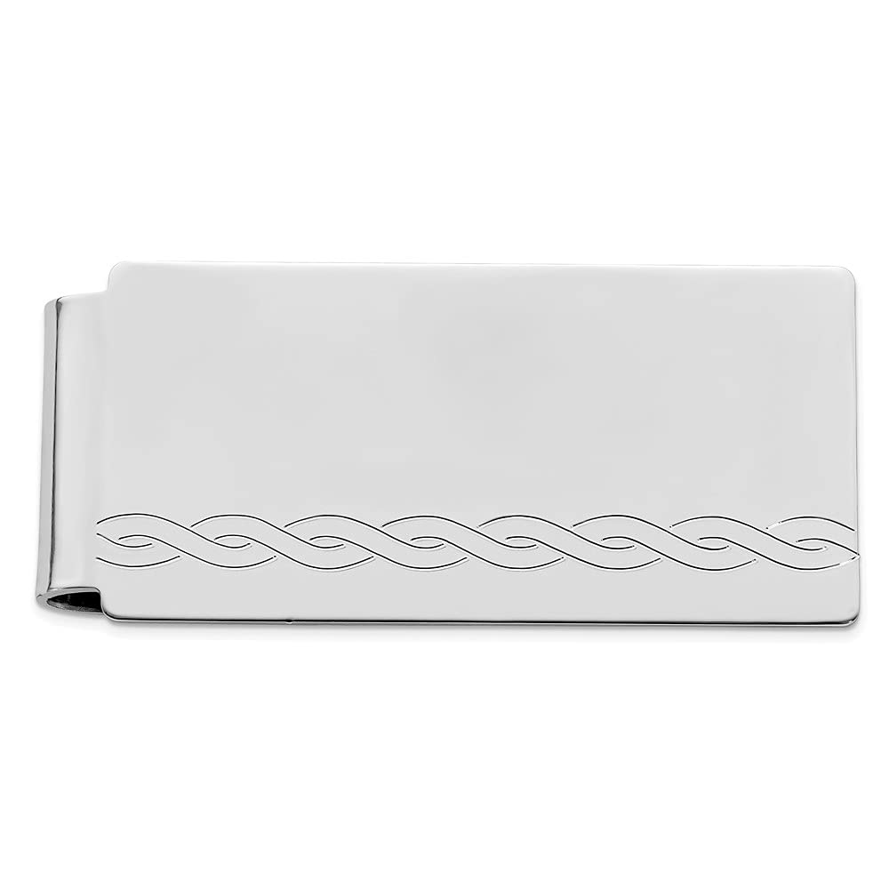 Rhodium-Plated Kelly Waters Hinged Money Clip with Diamond Pattern - 2.5mm Length, 23mm Width - Perfect for Gifts, Cash Storage & Men's Fashion Accessories