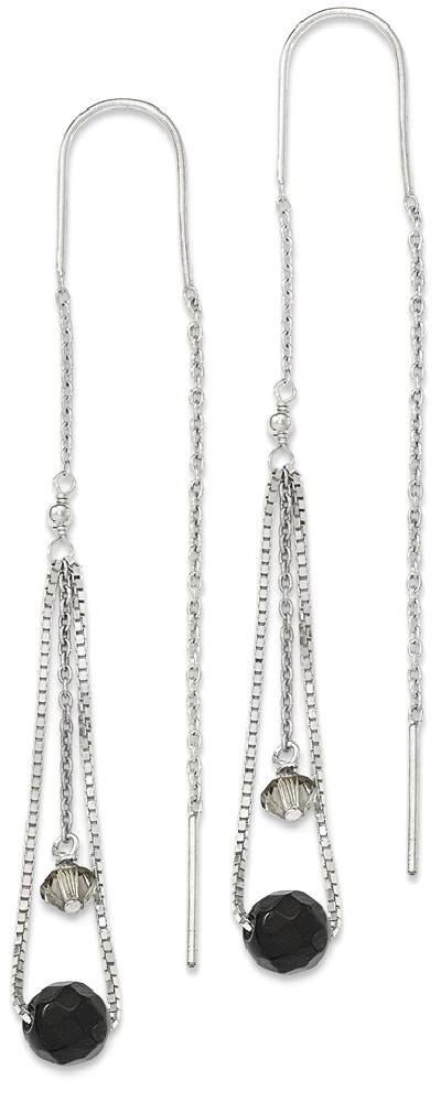 925 Silver Black Rhinestone Threader Earrings for Women Party & Evening
