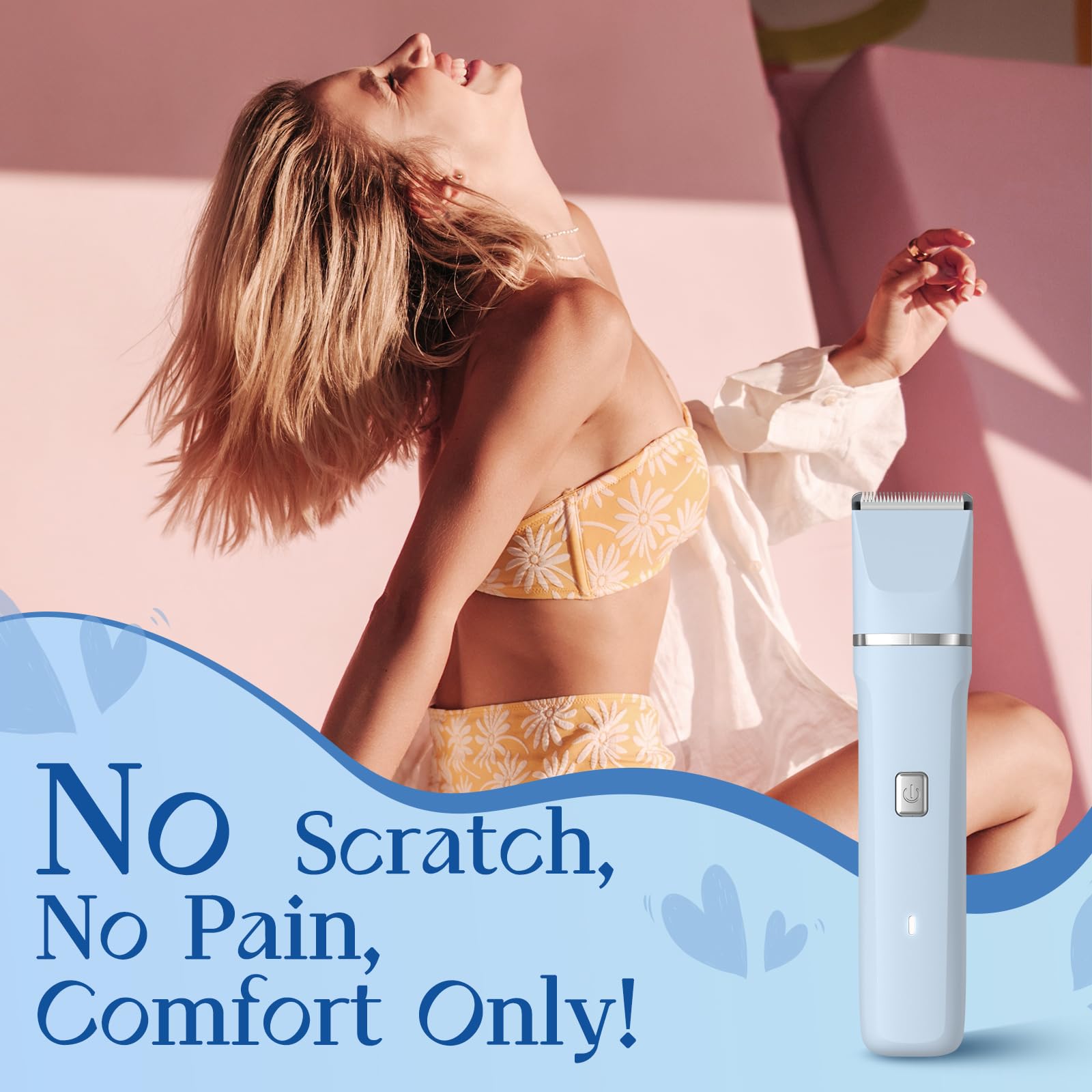 Blue Bikini Trimmer with Replacement Blade - Painless Hair Removal for Women, Smooth & Precise Grooming at Home or Travel