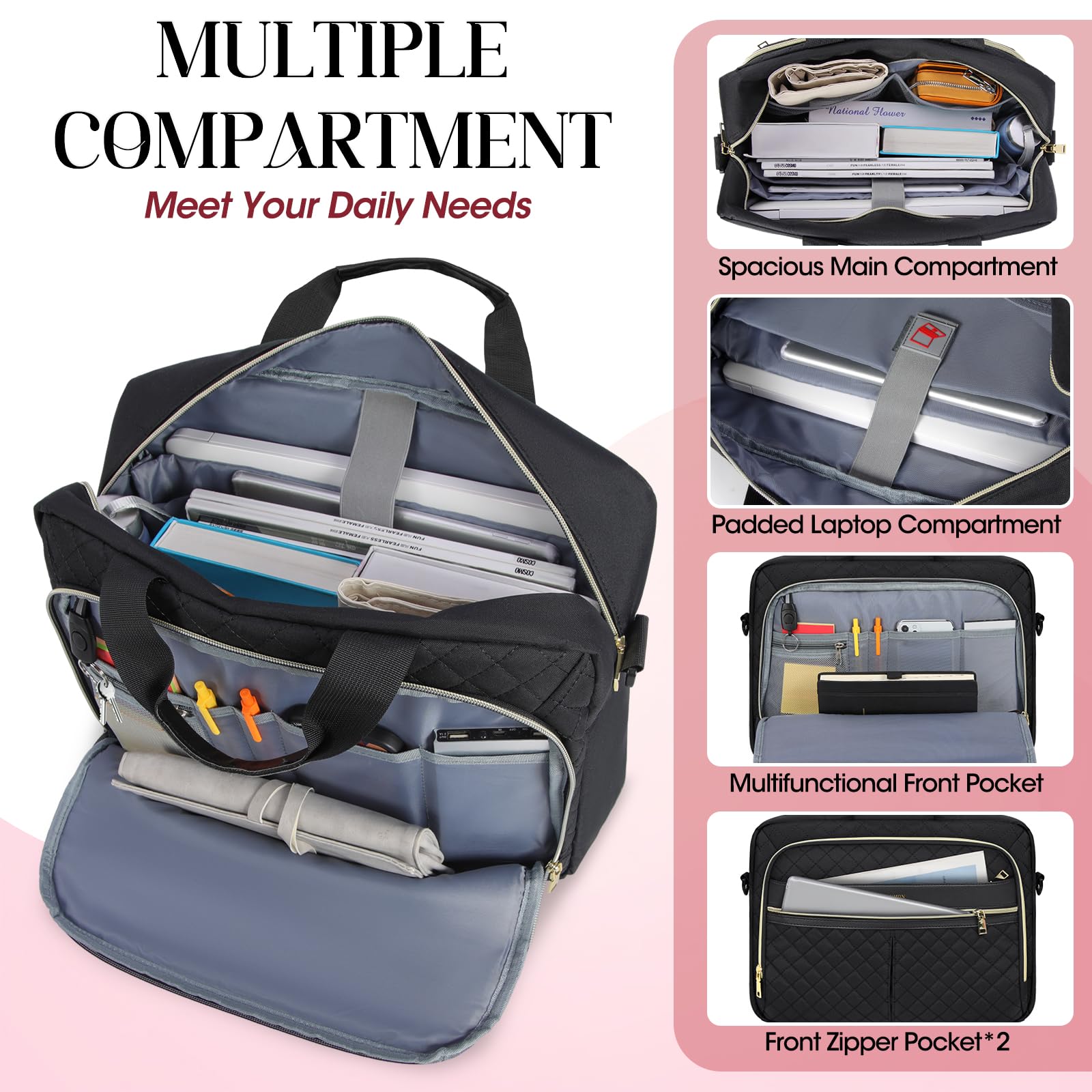 IGOLUMON 17.3 Inch Waterproof Laptop Messenger Bag for Women & Men - Business Office, Work, Travel & College Shoulder Bag - Durable Computer Briefcase (Black) - Perfect for Commuting, Business Trips & Campus Life