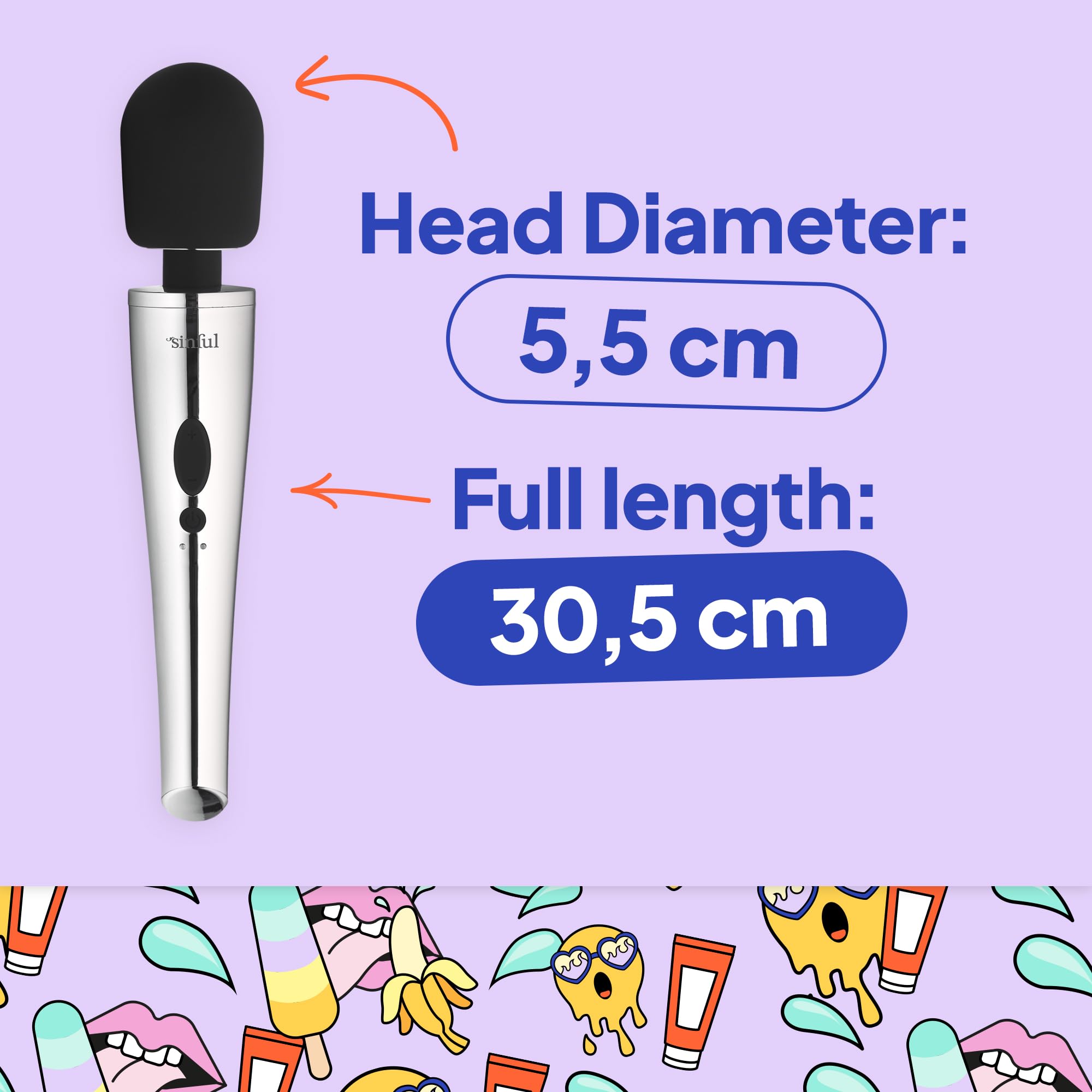 Sinful Luxy Powerful Body Massager - Waterproof & Ultra Quiet Magic Wand Vibrator for Women - 10 Speed Rechargeable Adult Massage Toy - Perfect for Couples, Solo Play & Stress Relief - Silver