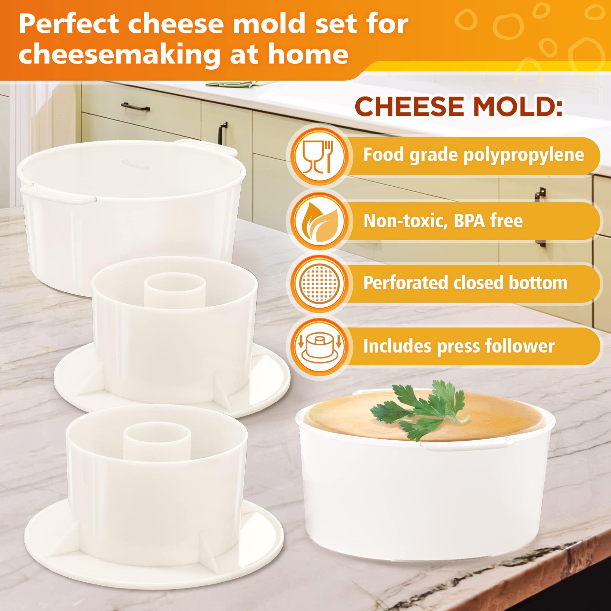 Premium Cheese Mold Kit - 2-Piece Cheese Making Supplies Set for Pressing Semi-Soft & Hard Cheeses | Paneer Maker & DIY Cheese Press Tools | Perfect for Home Cheesemaking, Gifts & Culinary Classes