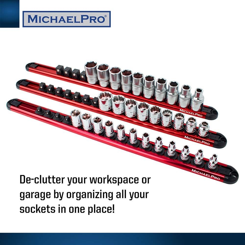 MichaelPro 3-Piece Aluminum Socket Organizer Rail Set - 1/4