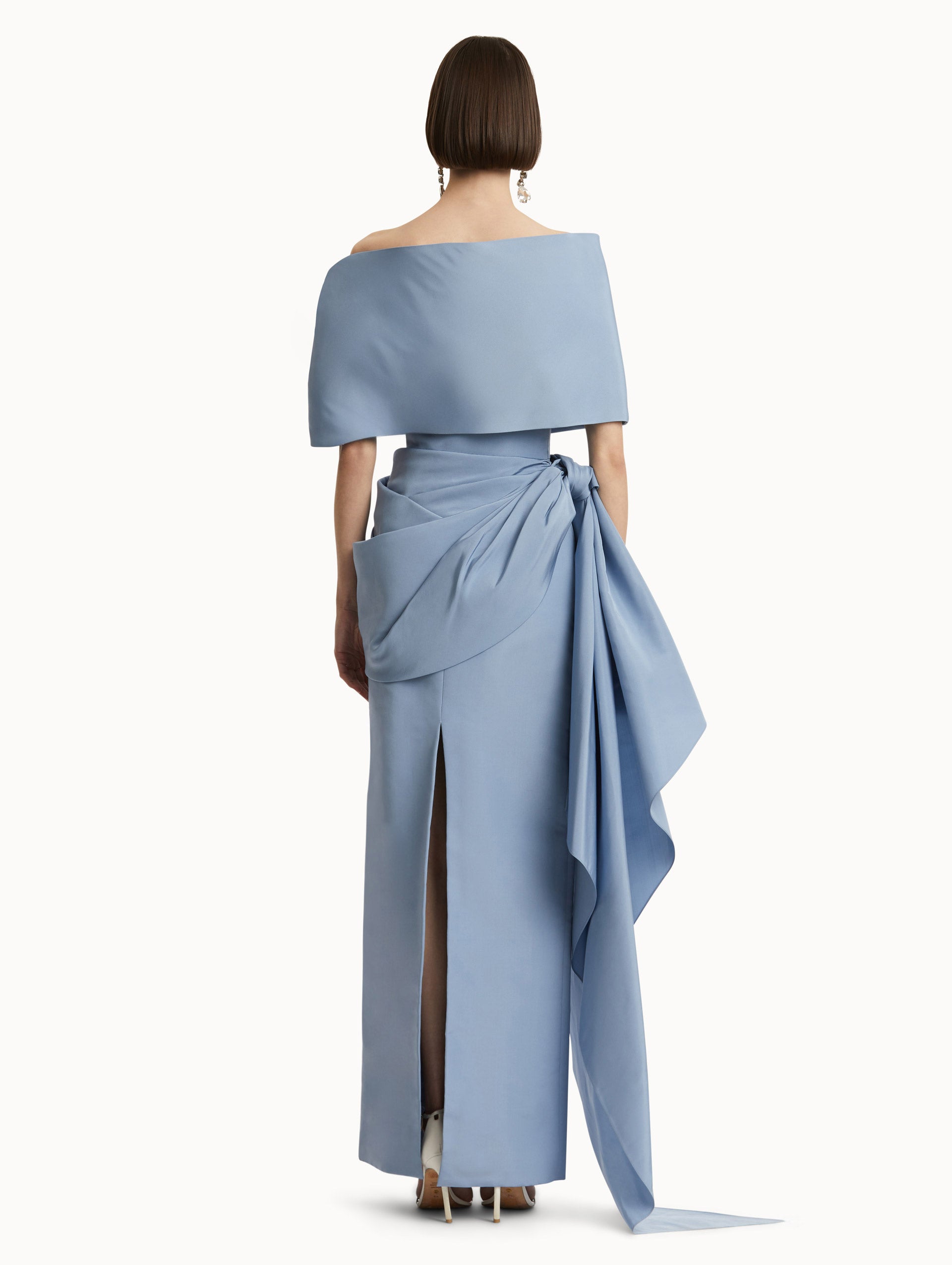 Elegant Draped Detailed Faille Gown for Women - Formal Evening Dress for Prom, Wedding & Special Occasions