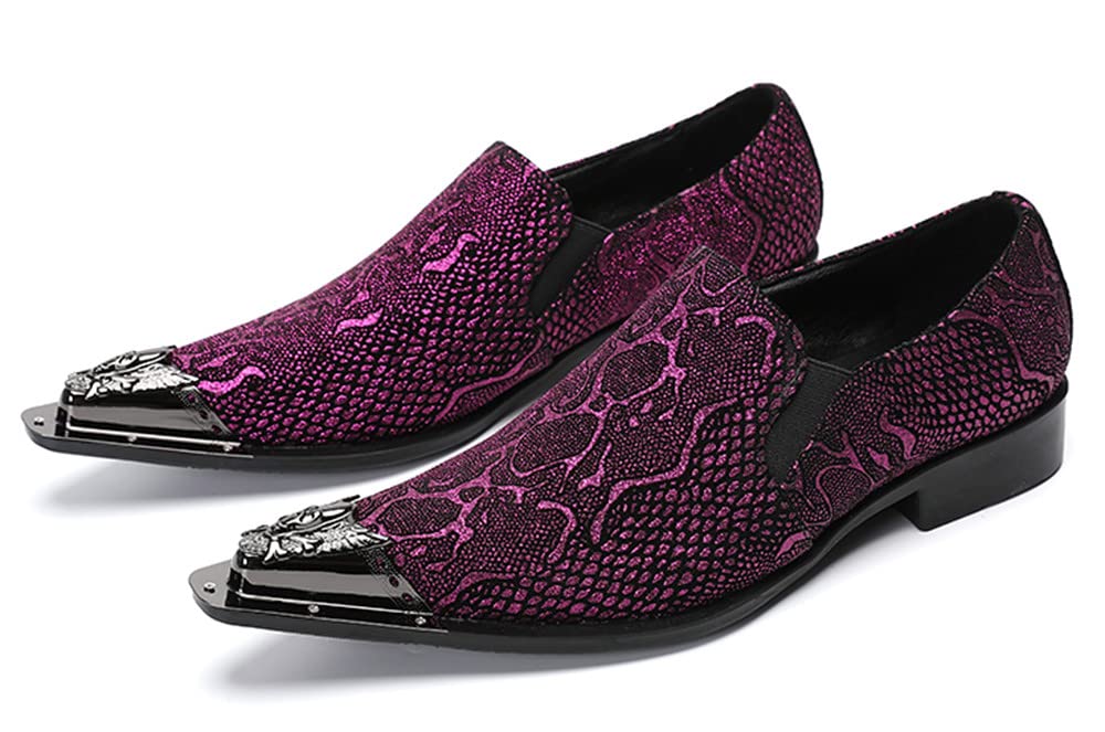 Santimon Men's Smoking Loafers - Slip On Dress Shoes with Allover Snake Print, Pointed Metal Toe for Wedding & Formal Occasions - Comfortable Casual Shoes for Office, Parties & Special Events