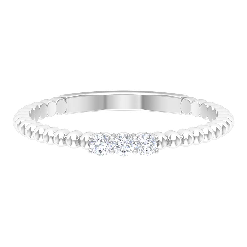 April Birthstone - Certified 14K Solid Gold Three Stone Diamond Ring for Women | Elegant Beaded Design | Perfect for Anniversaries, Engagements & Special Occasions