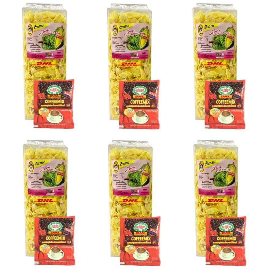 500g Thai Monthong Fried Durian Chips - Crispy Yellow Durian Snacks (6-Pack) | Vegan, Gluten-Free Healthy Treat | DHL Express Shipping | Perfect for Parties, Gifts & Movie Nights